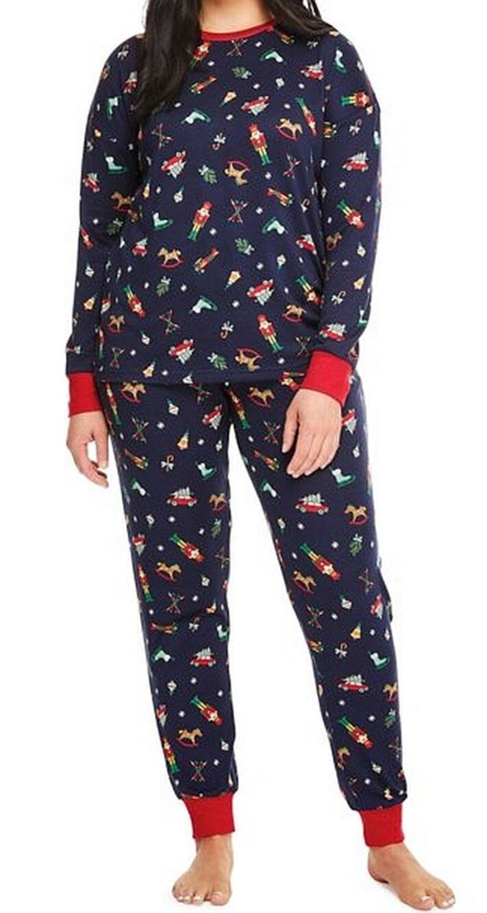 NWT Member's Mark Christmas Holiday Navy Blue Illustrated 2 Piece Pajama Set XL